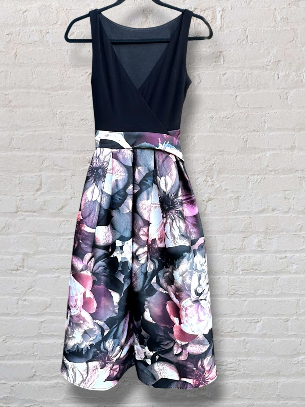 Bellissima SLNY Black Floral High-Low Cocktail Dress Pass Through Tie Sz 6 - Picture 9 of 16